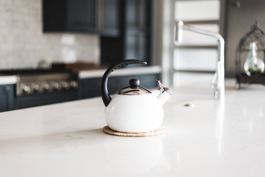 Luna Porcelain Enamel 2.5 Quart White Tea Kettle